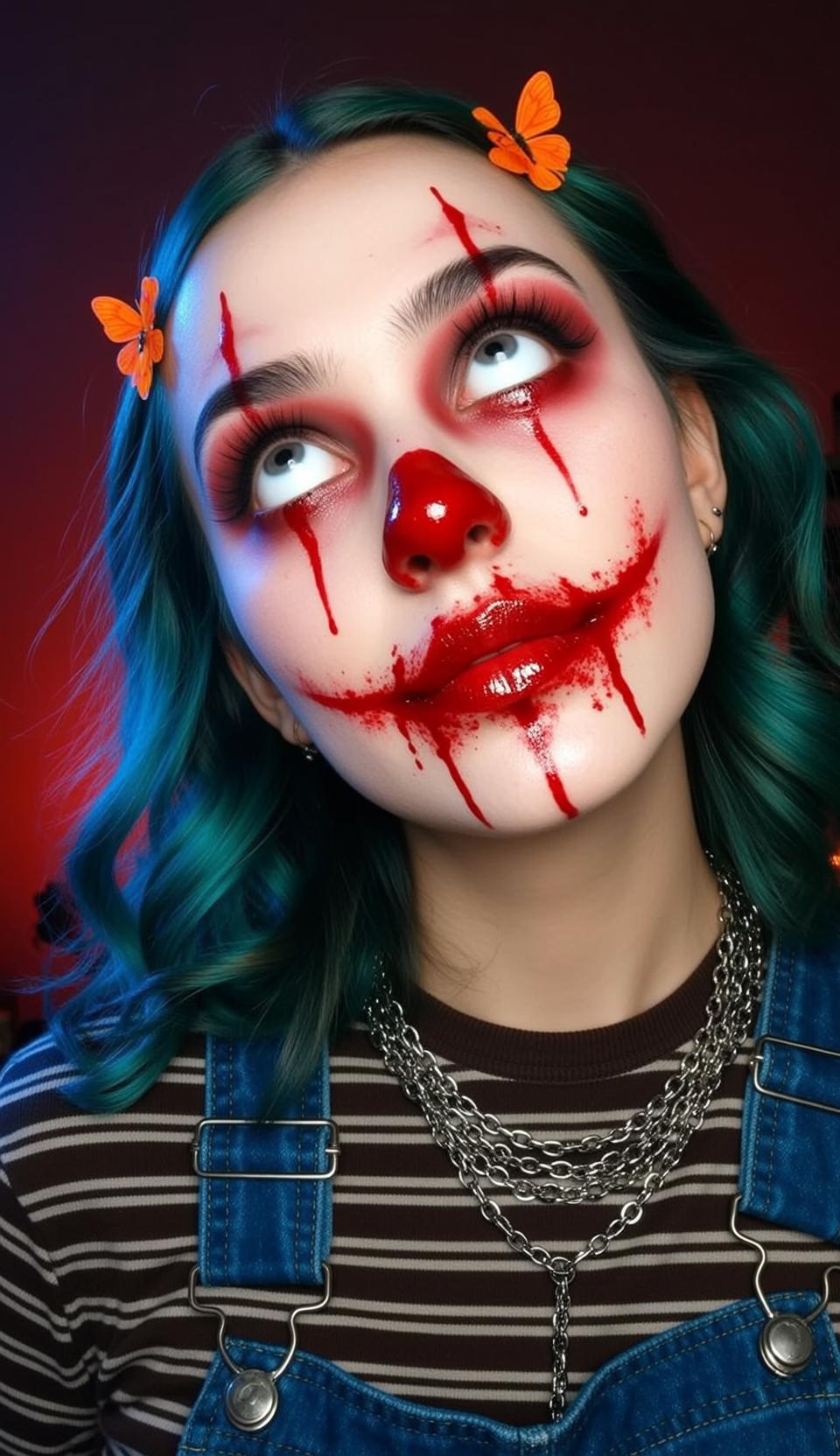 Striped Overalls Clown Makeup Portrait