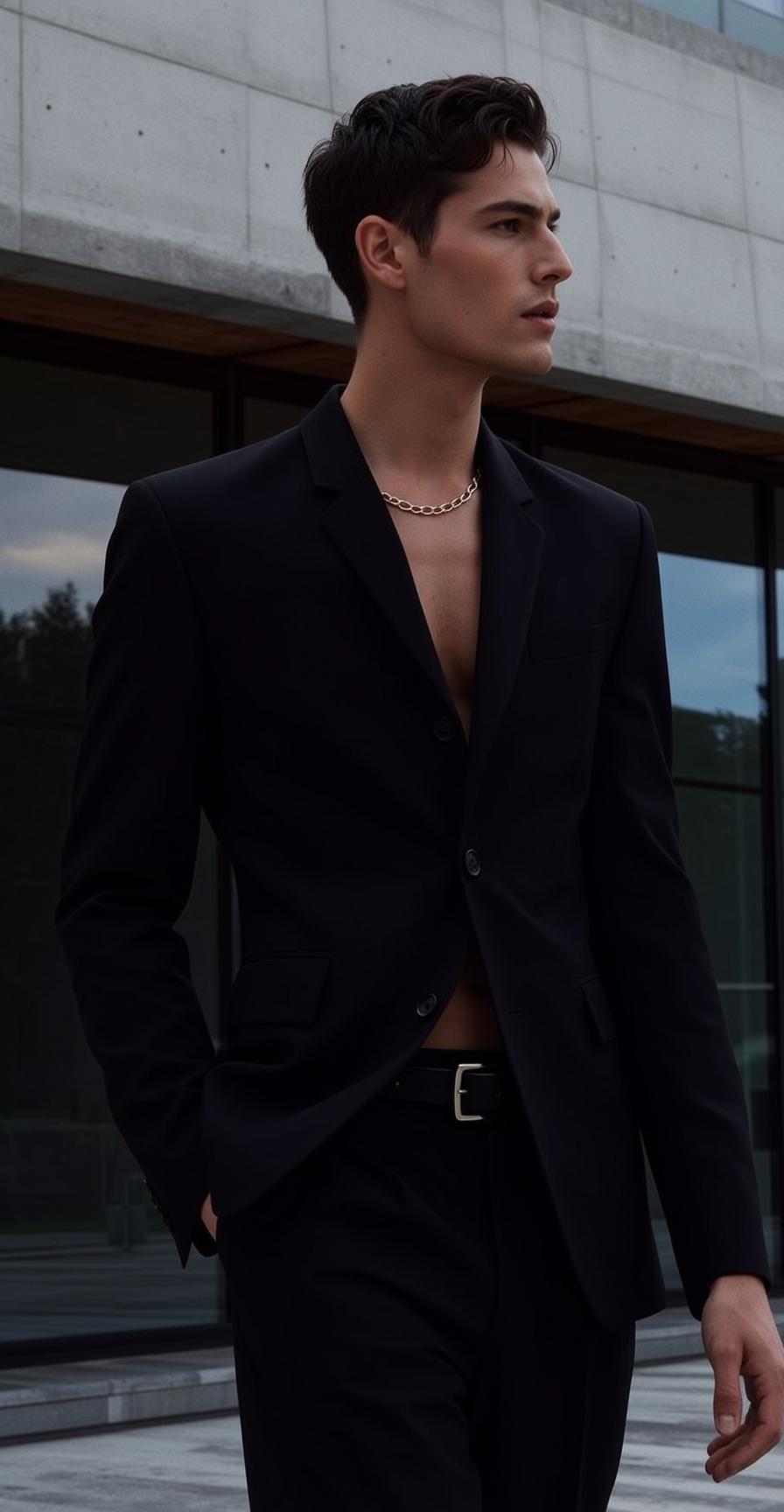 Young Dark Wavy Styled Light Unbuttoned Black