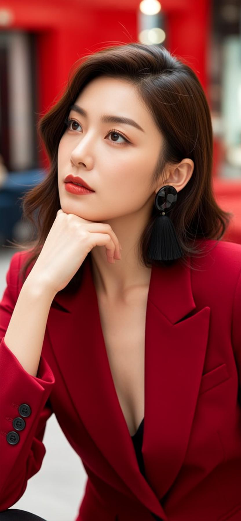 Luxury Young Asian Wavy Dark Brown Shoulder-length