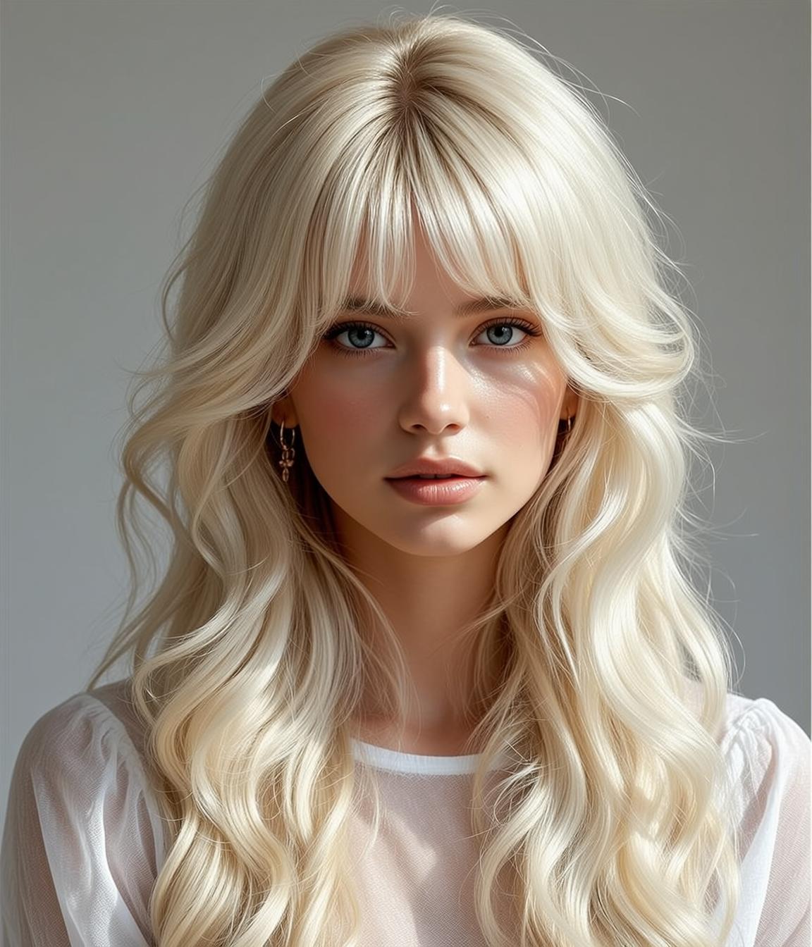 Hair Salon Young Long Wavy Blonde Bangs