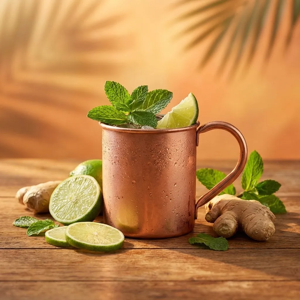 Cocktail With Fruit And Palm Leaf Shadows
