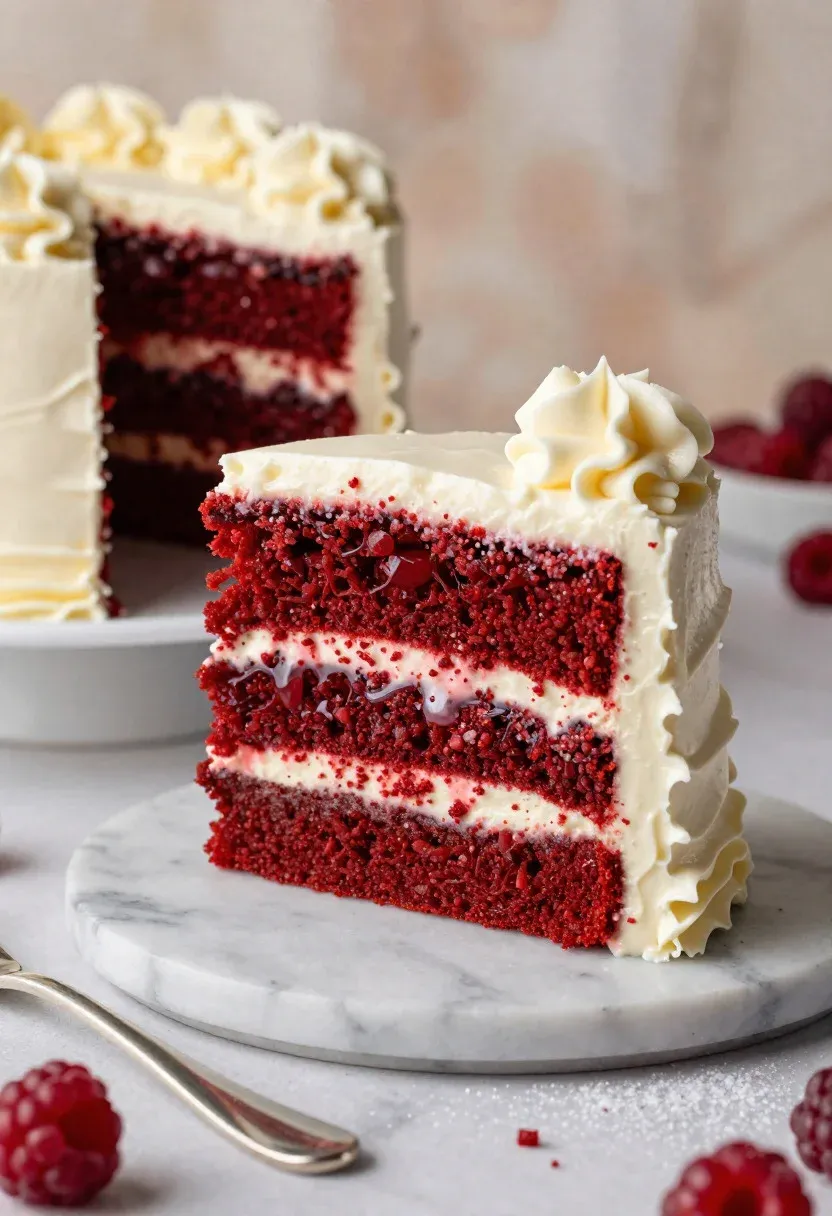 Food Photography Shot Decadent Red Velvet Cake With Rich Velvet