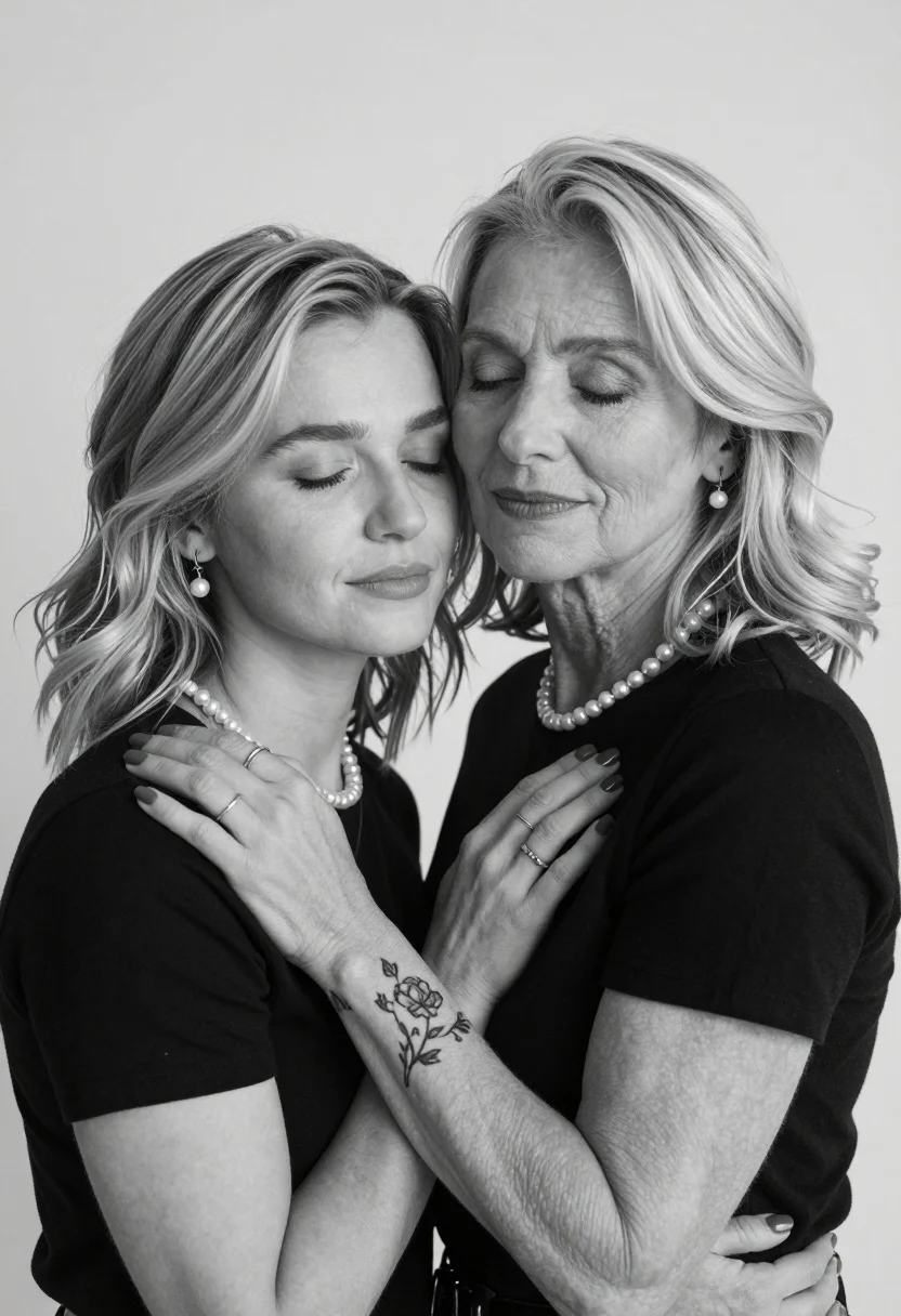 Two Women Embrace Tender Intimate Portrait With Their Eyes Closed