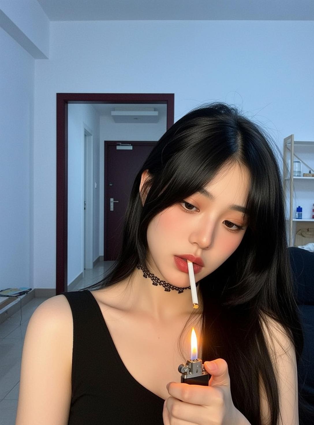 Black Tank Lighter Cigarette Scene