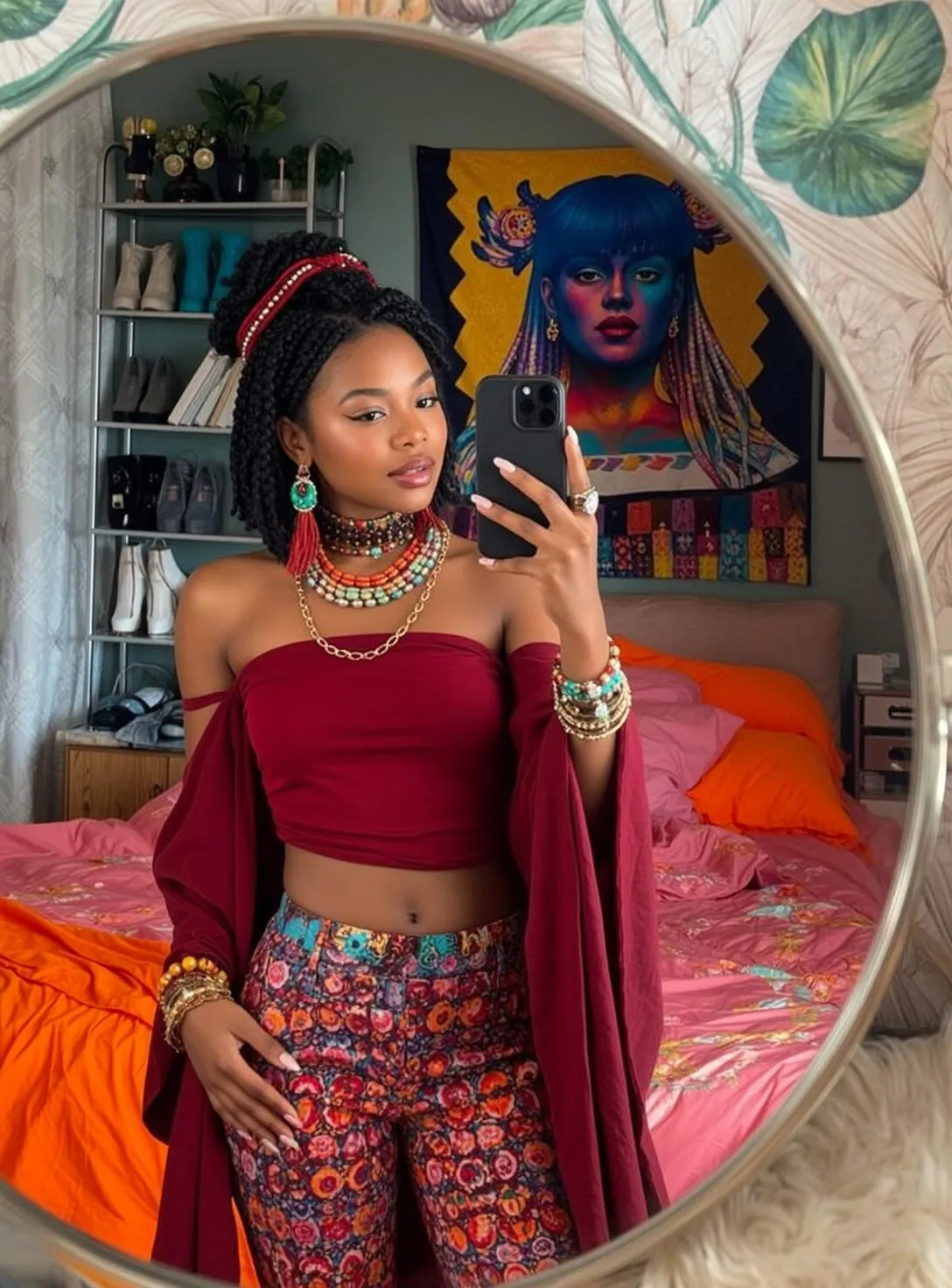 Earrings Necklace Bracelets And Rings In Mirror Selfie