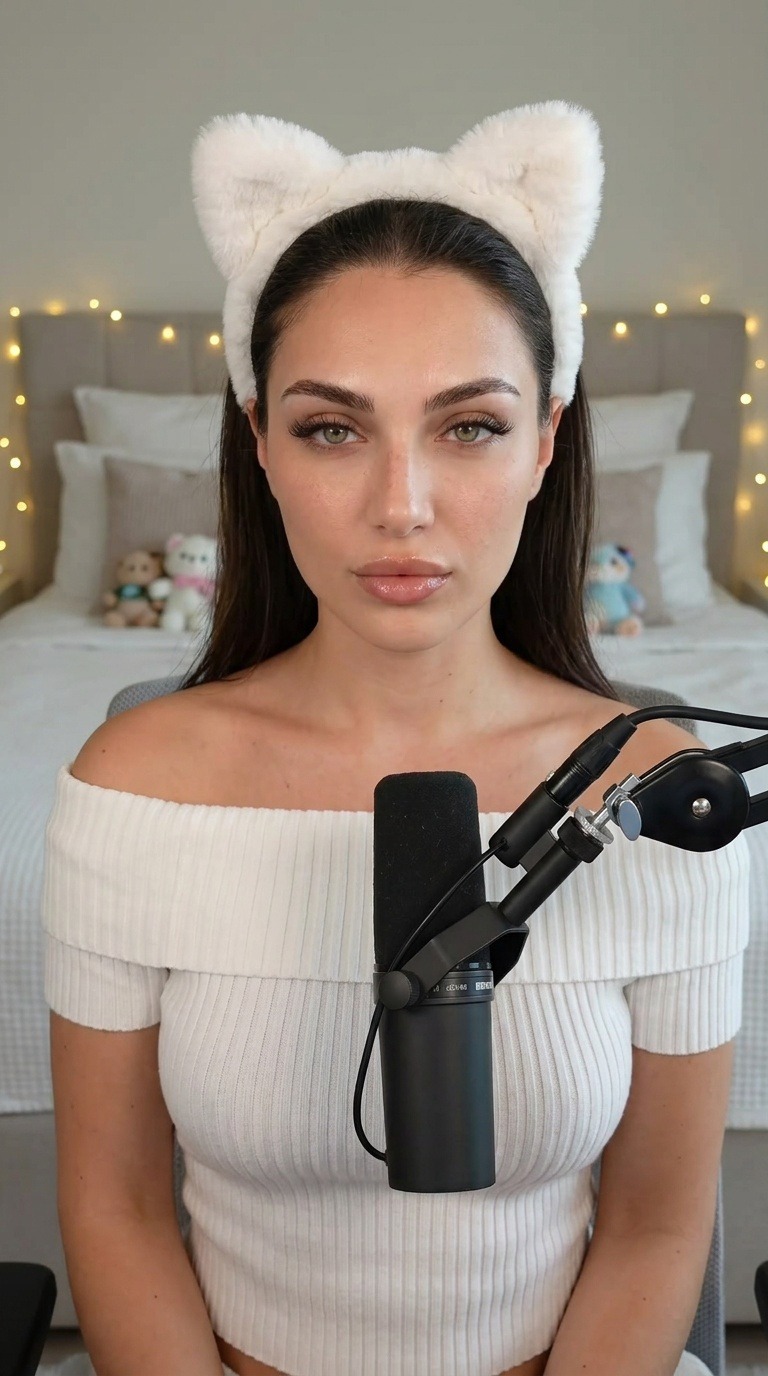 Cozy Bedroom Streaming Setup White Off Shoulder Top