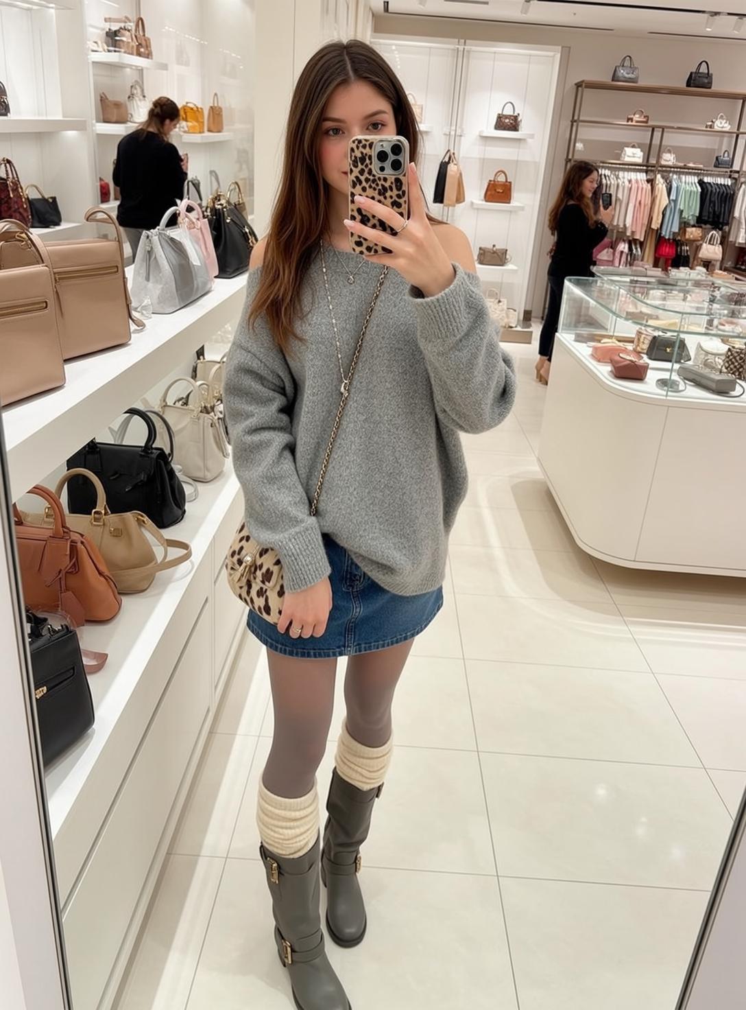 Acubi Young Stands Brightly Lit Handbag Store