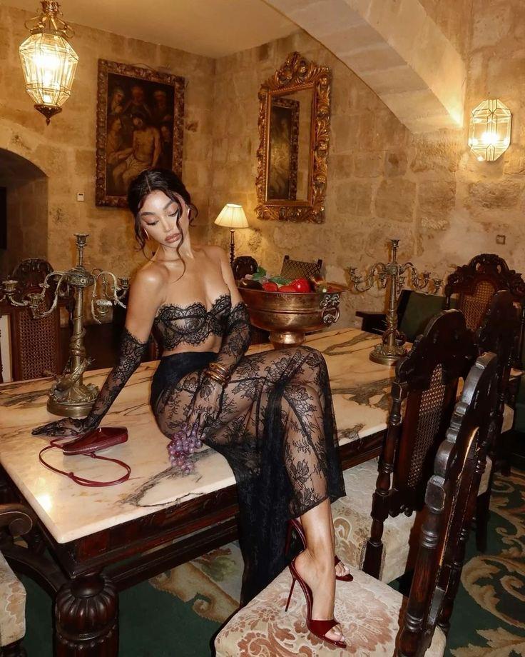 Mediterranean Estate Dining Room Portrait Warm Old World Lighting
