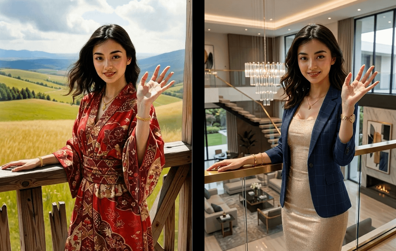 Red Kimono Balcony Navy Blue Mezzanine