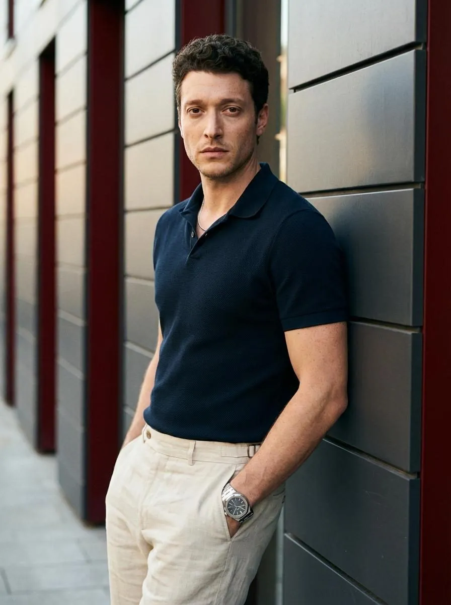 Necklace And Bracelets And Watch With Blue Shirt