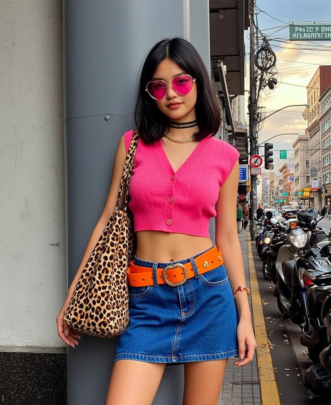 Pink Sweater City Street Pose