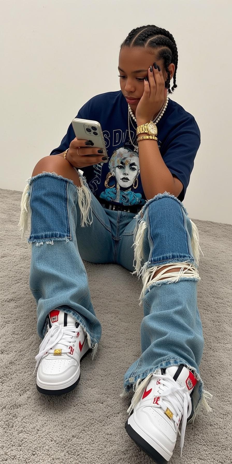 Ripped Jeans Carpet Selfie
