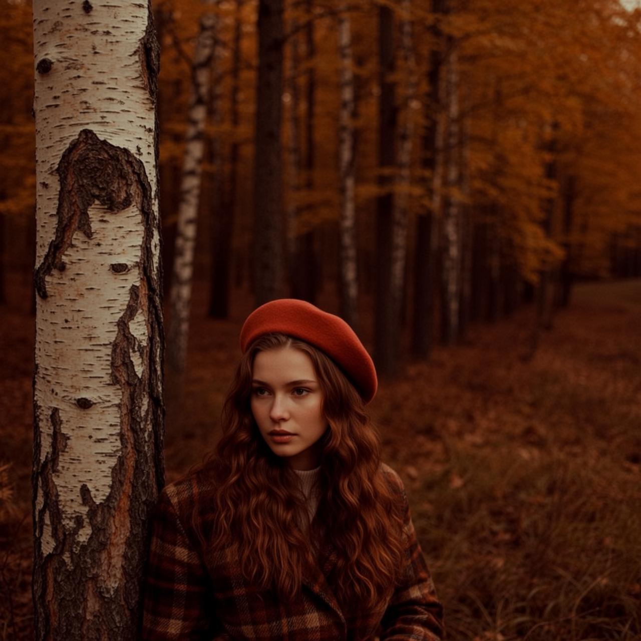 Red Beret Autumn Forest