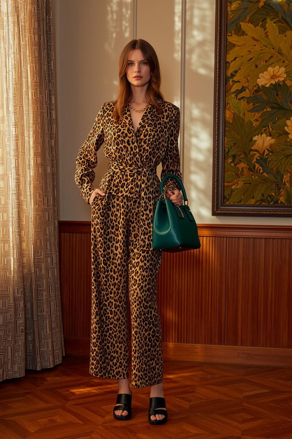 Leopard Jumpsuit Barefoot Gold Chain Handbag