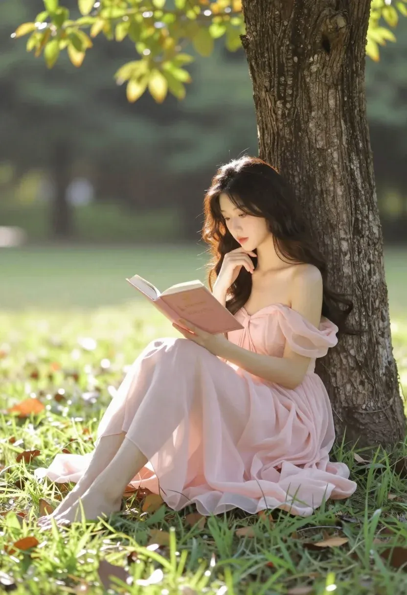 Young Woman With Long Dark Hair Sits Barefoot Against Large