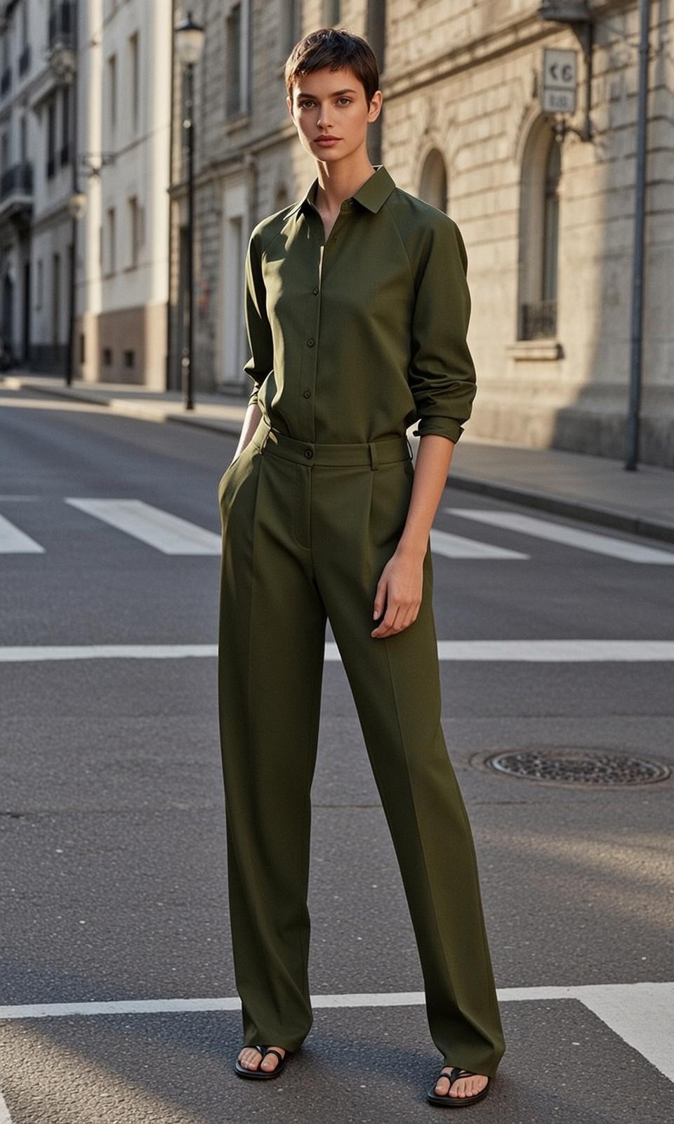 Olive Green Outfit Neutral Pose