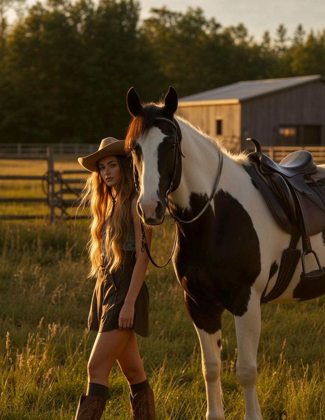 Walking Horse Near Rustic Barn
