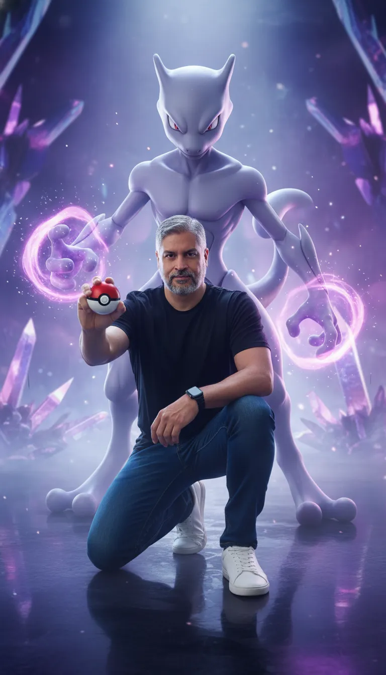 Man And Mewtwo Ultra Realistic Scene