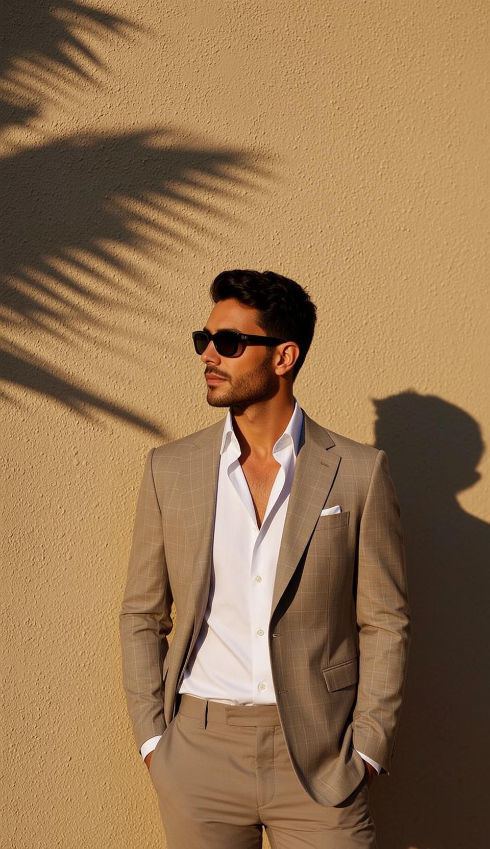 Dark Wavy Short Tanned White Dress Shirt