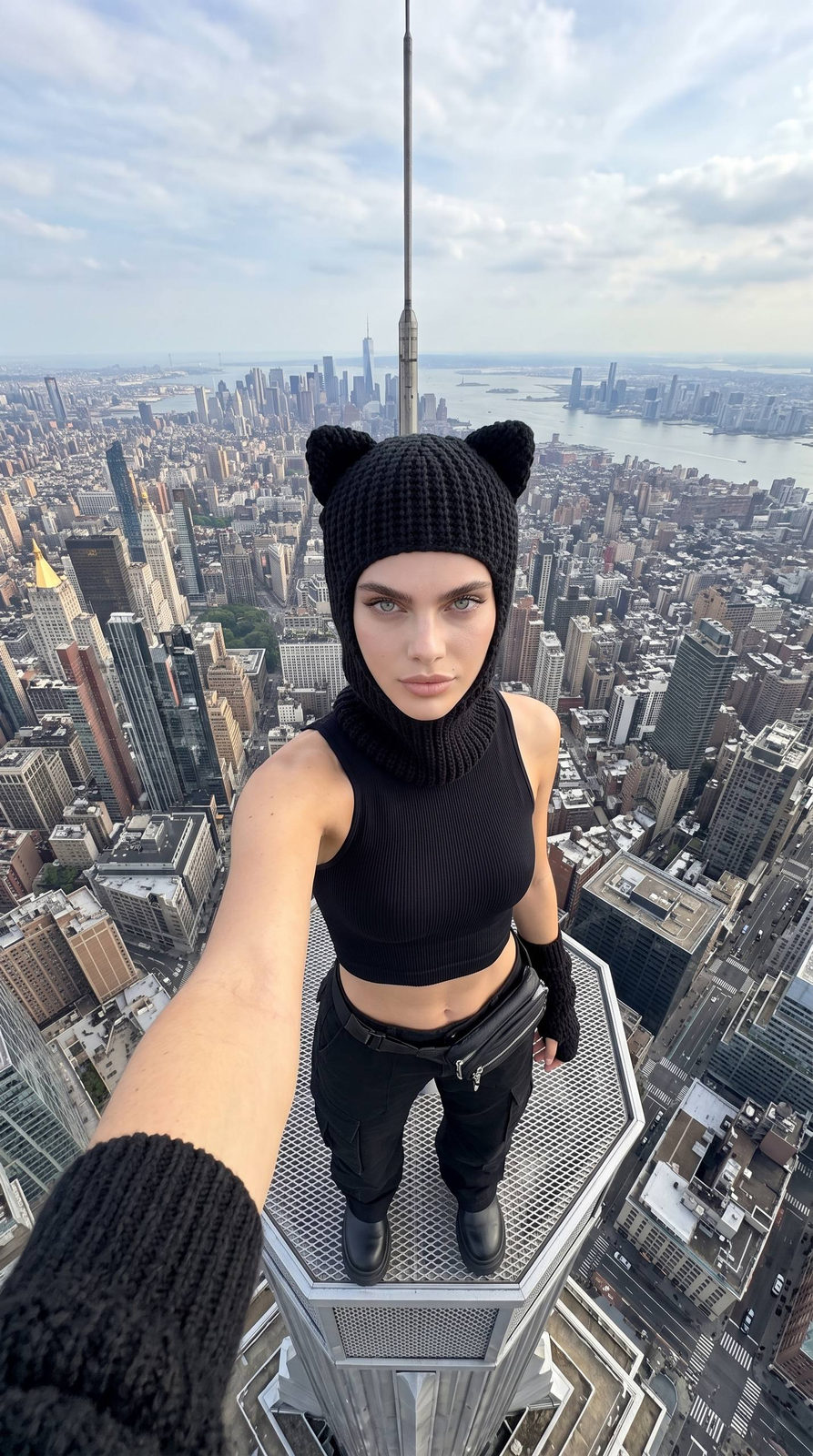 Empire State Building Selfie Black Balaclava Cat Ears