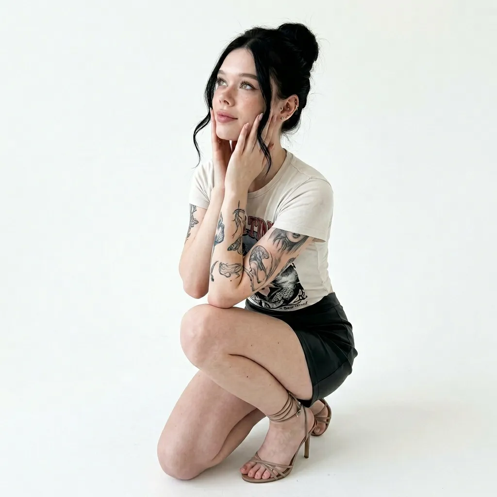 Tattoos Piercings And Makeup White Studio Portrait