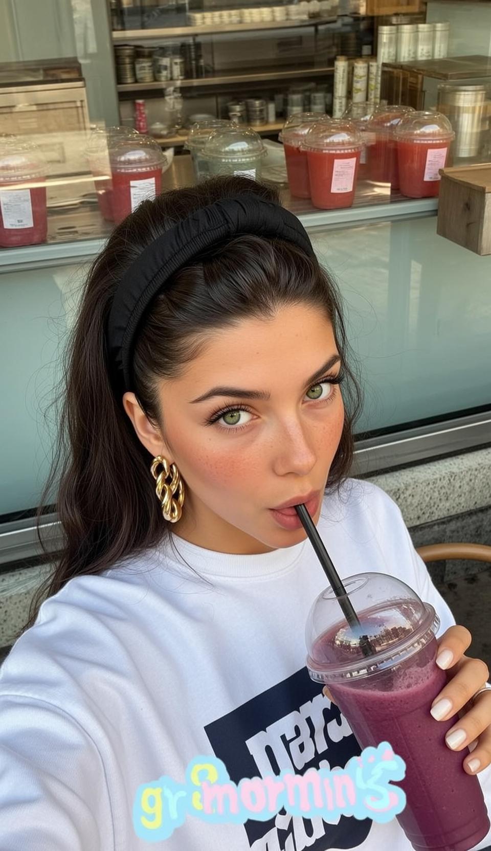 Explore Close-up Waist-up Captures Holding Purple Smoothie