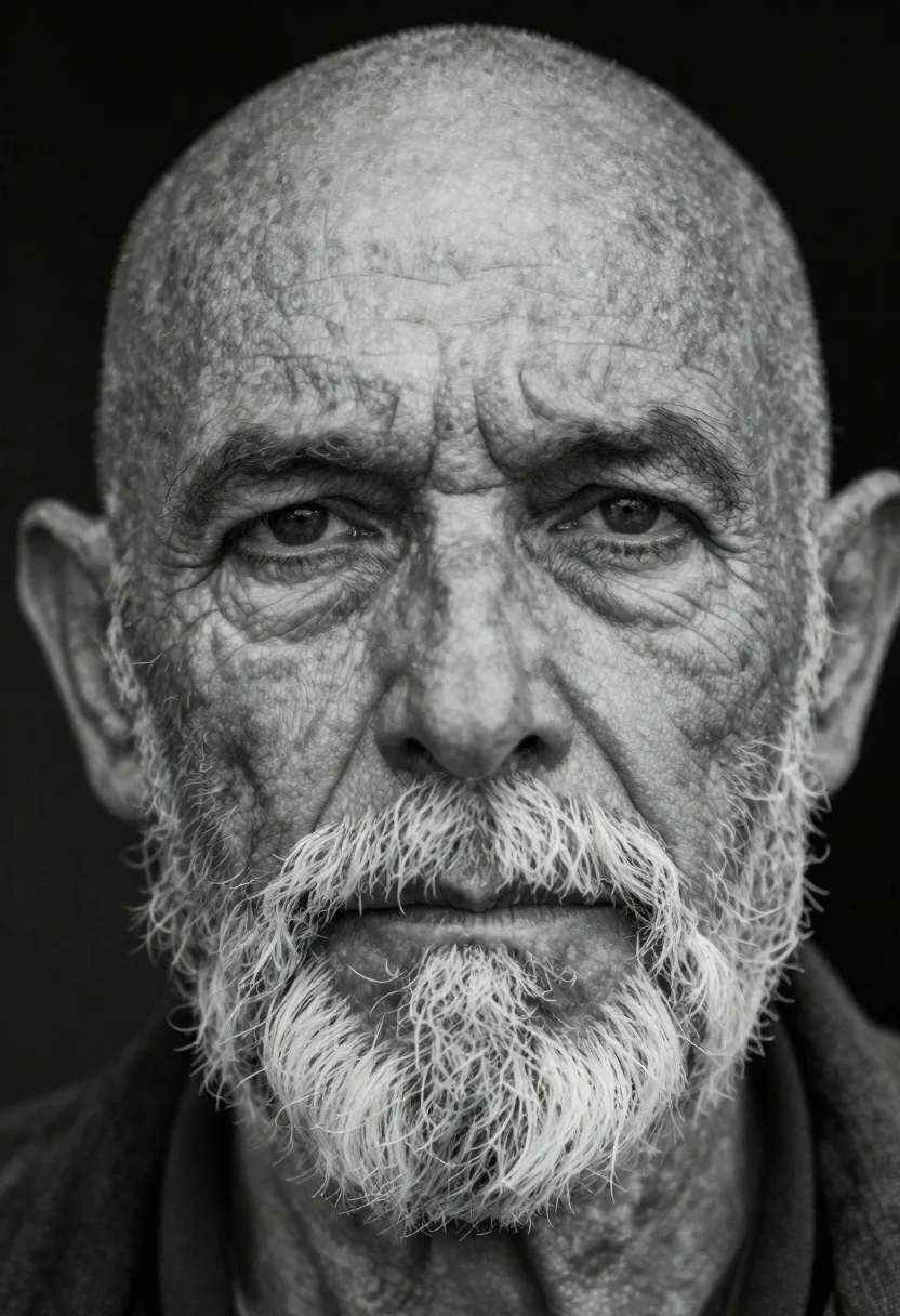 Monochrome Close-up Portrait Weathered Elderly Man Looking Directly The Camera reference photo