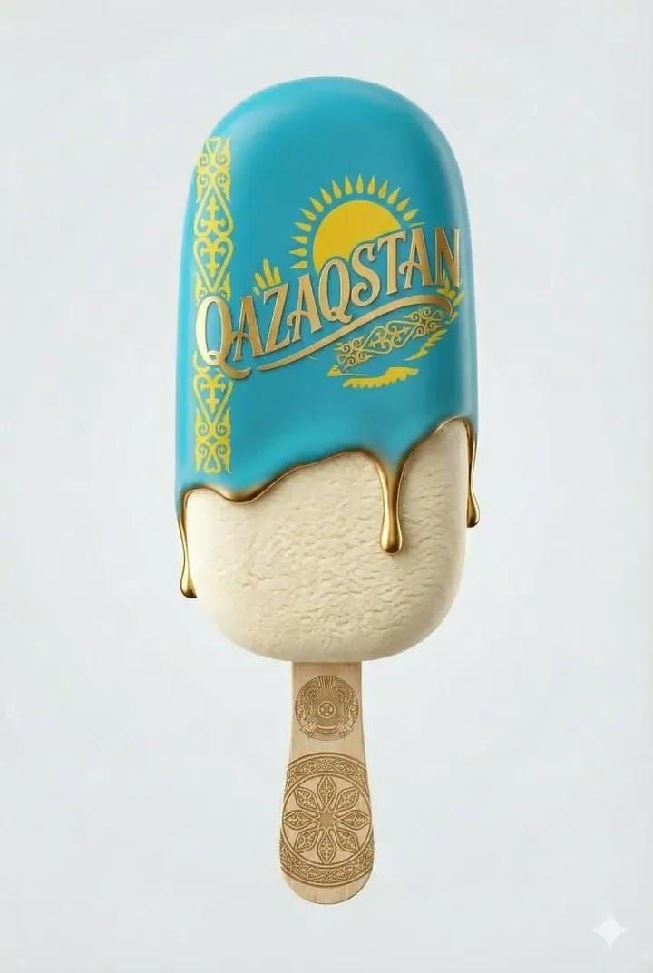 Ultra-realistic ice cream bar with glossy turquoise icing and golden patterns, set against a clean white studio background
