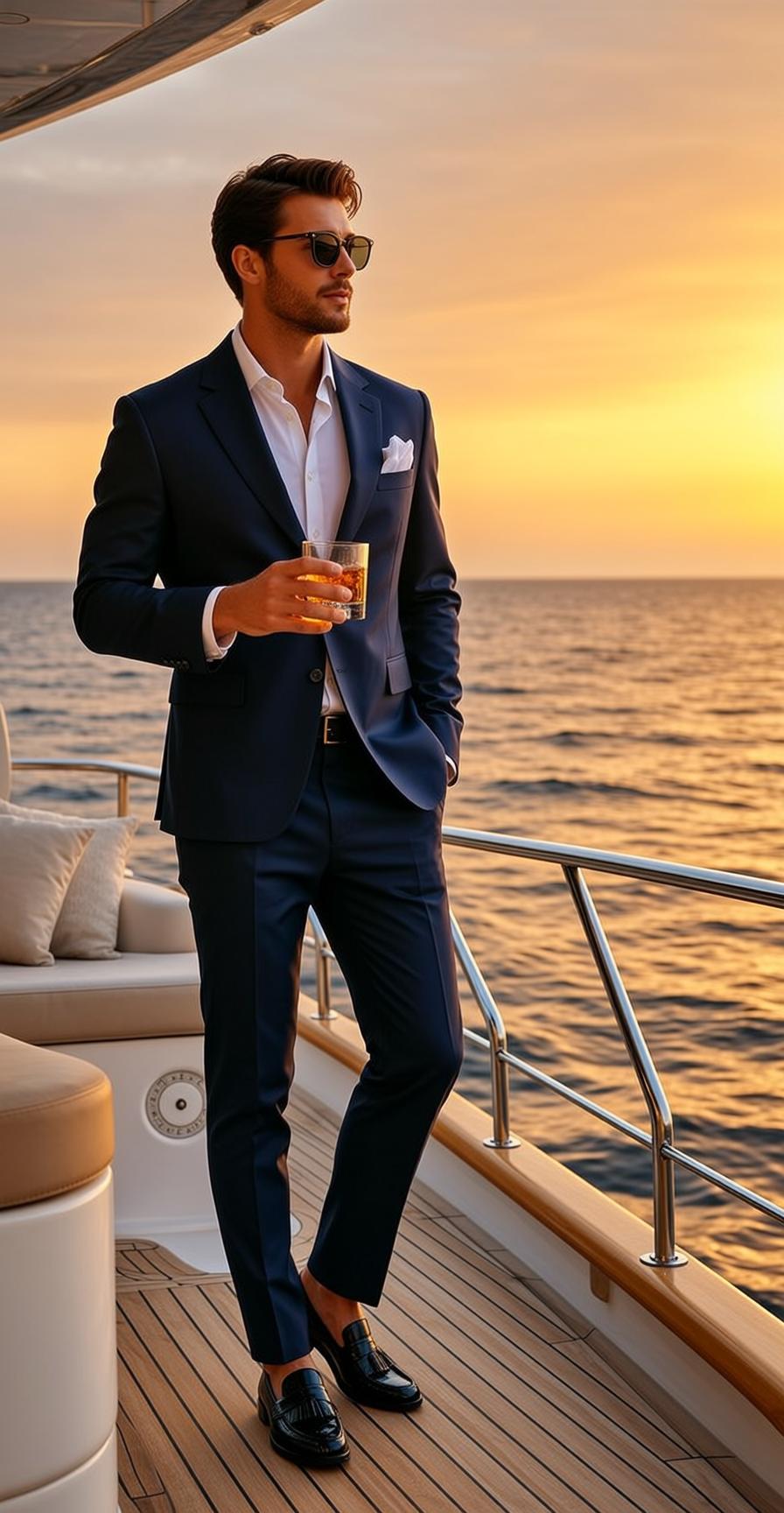World Stands Deck Yacht Holding Glass Amber