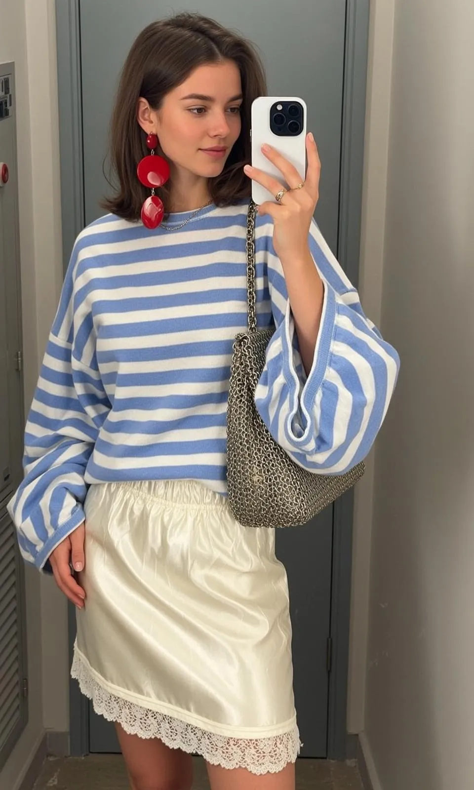 Earrings And Necklace And Rings In Casual Selfie