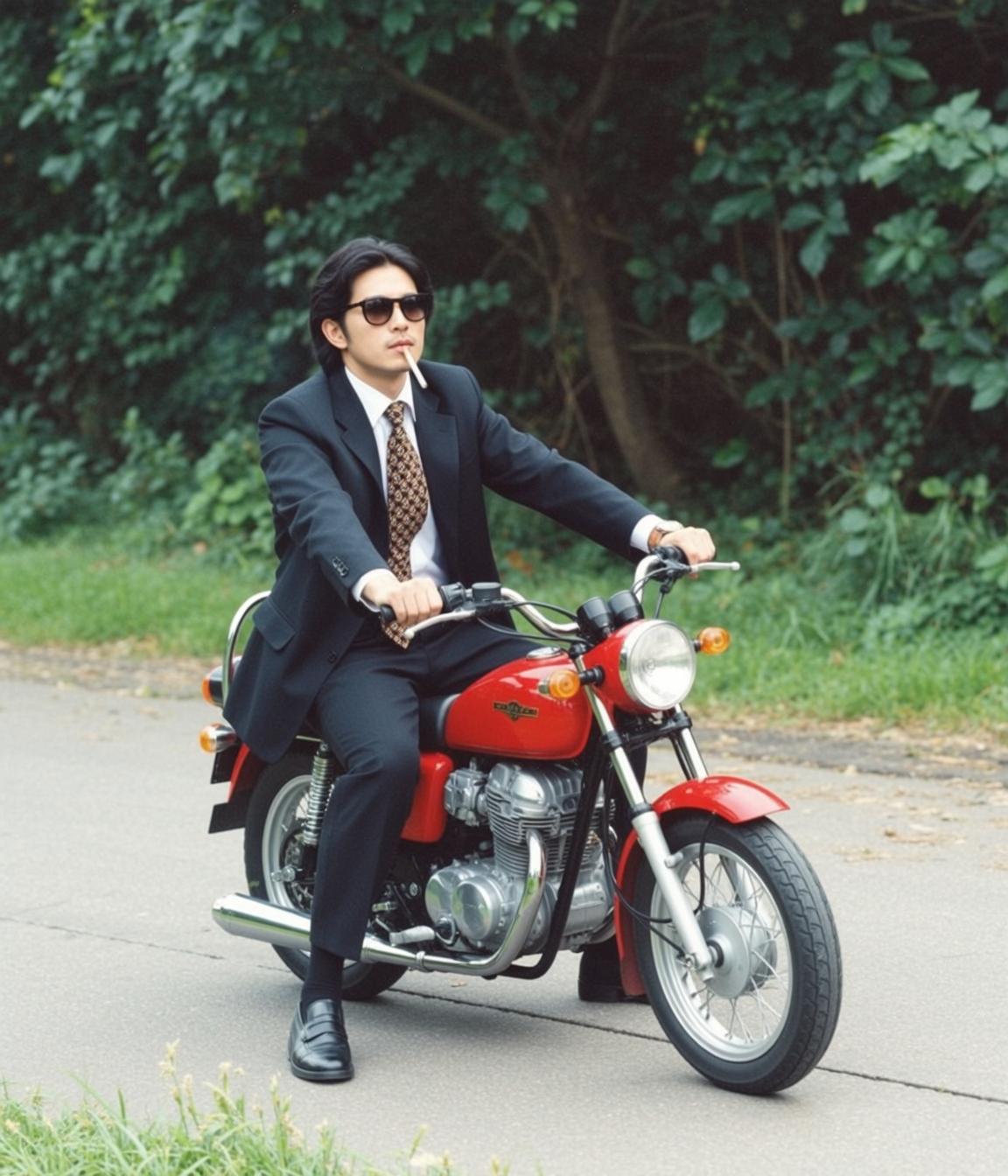 Red Motorcycle Suit Portrait