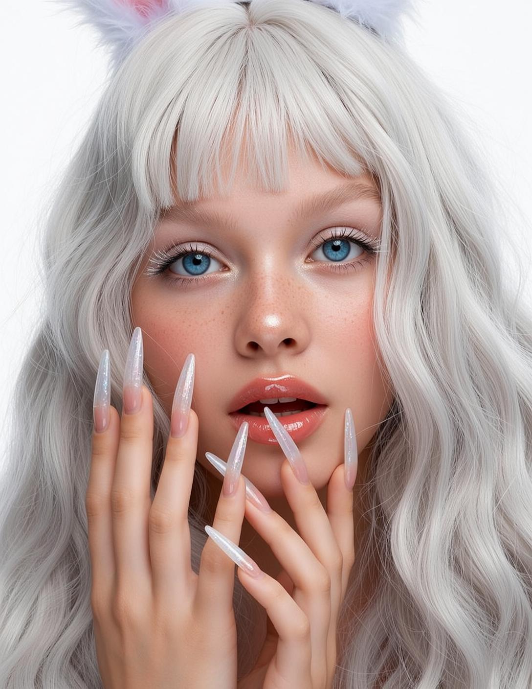Close-up Portrait Young Woman With Striking Blue Eyes And Smattering