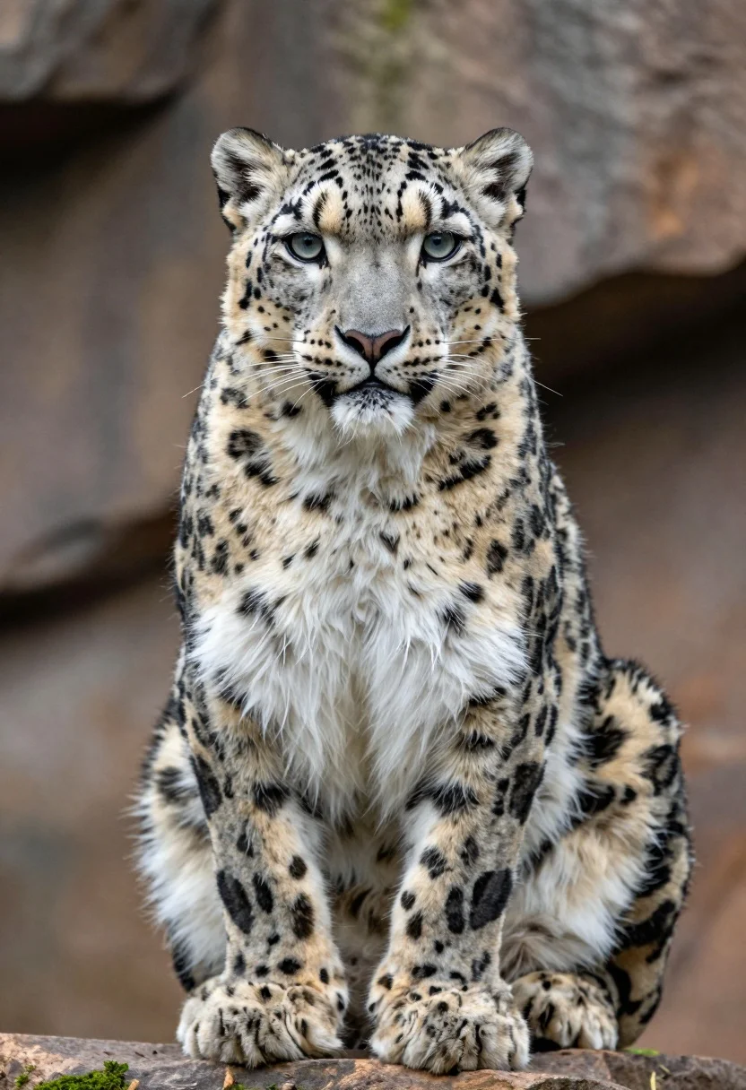 Majestic Snow Leopard Sits Poised With Calm Gaze Directed Forward