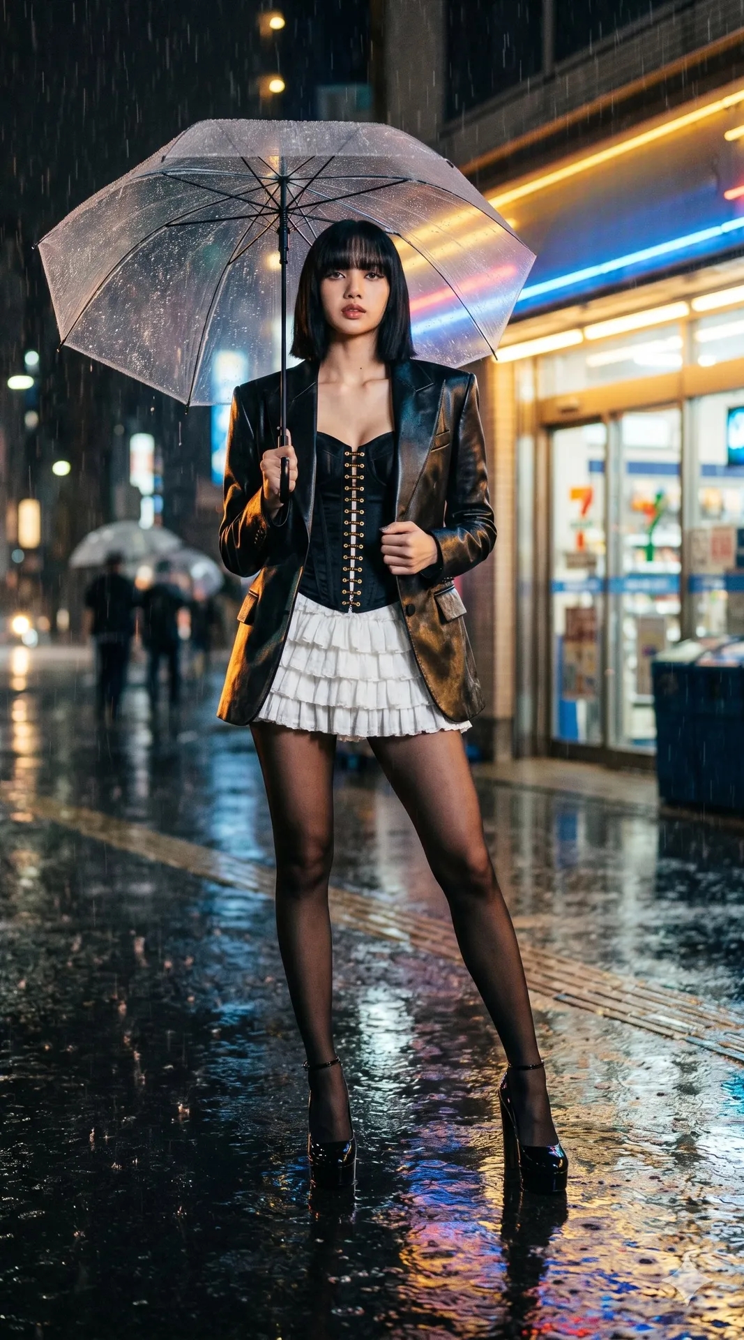 Rainy Night Street Fashion Muse Neon Light