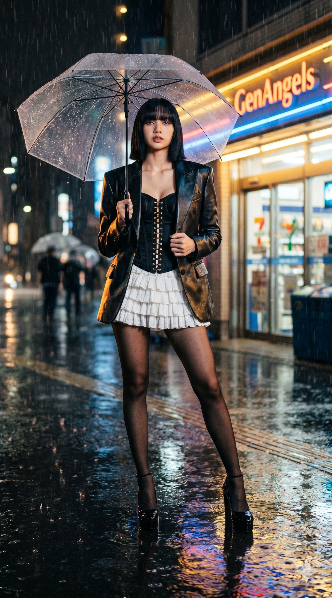 Rainy Night Street Fashion Muse Neon Light