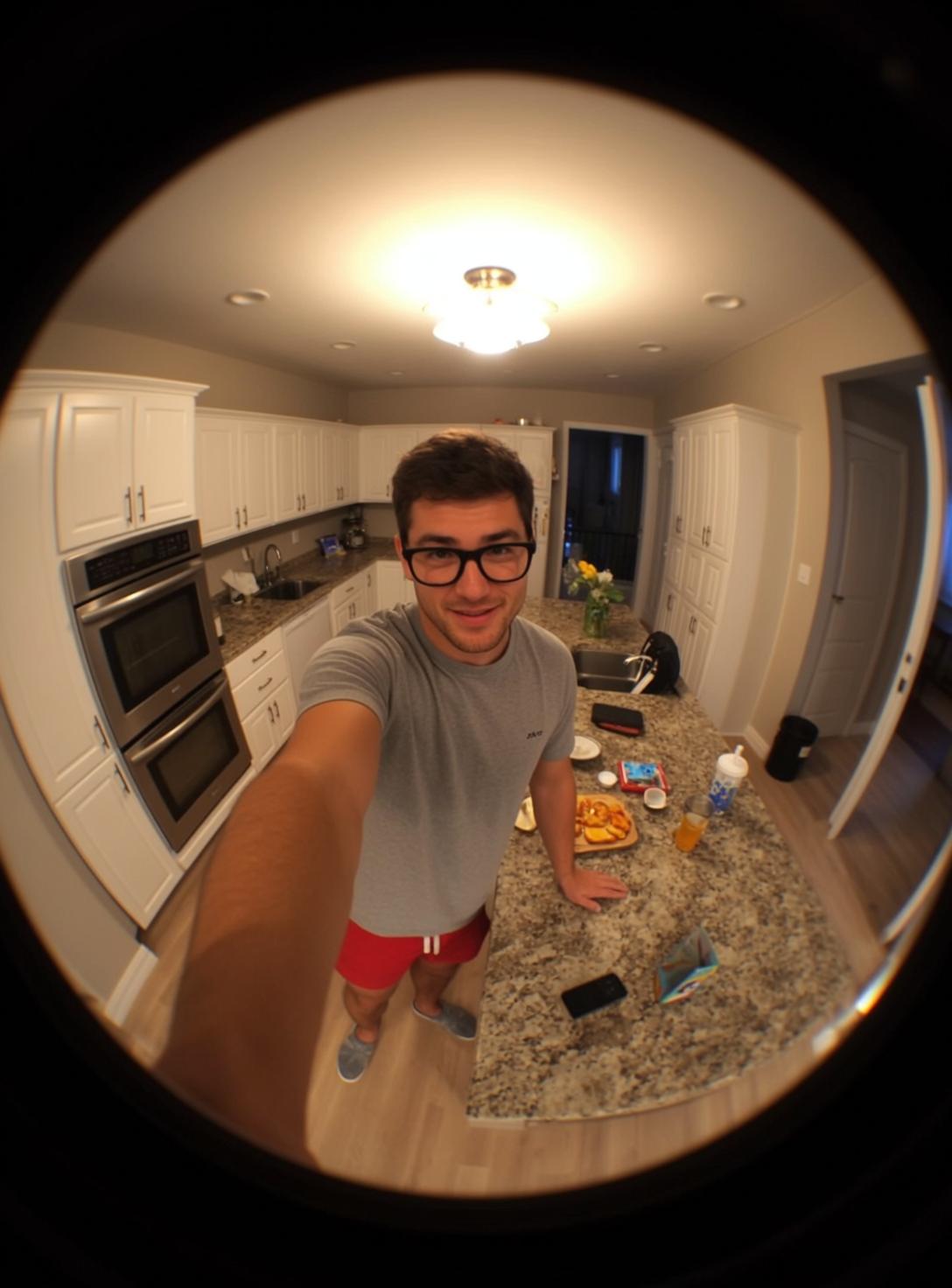 Taking Selfie In Kitchen Fisheye Lens