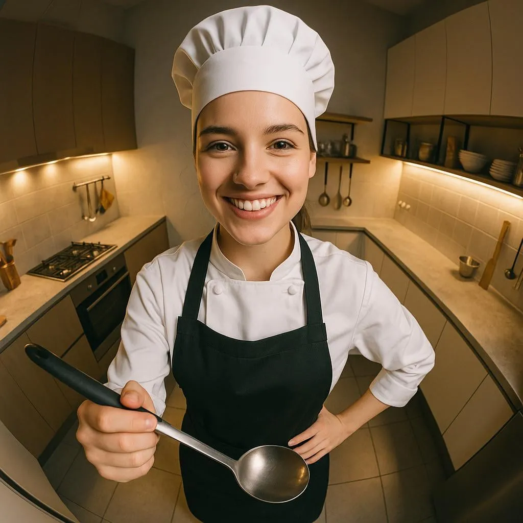 Chef Kitchen Ladle Pose Warm Lighting