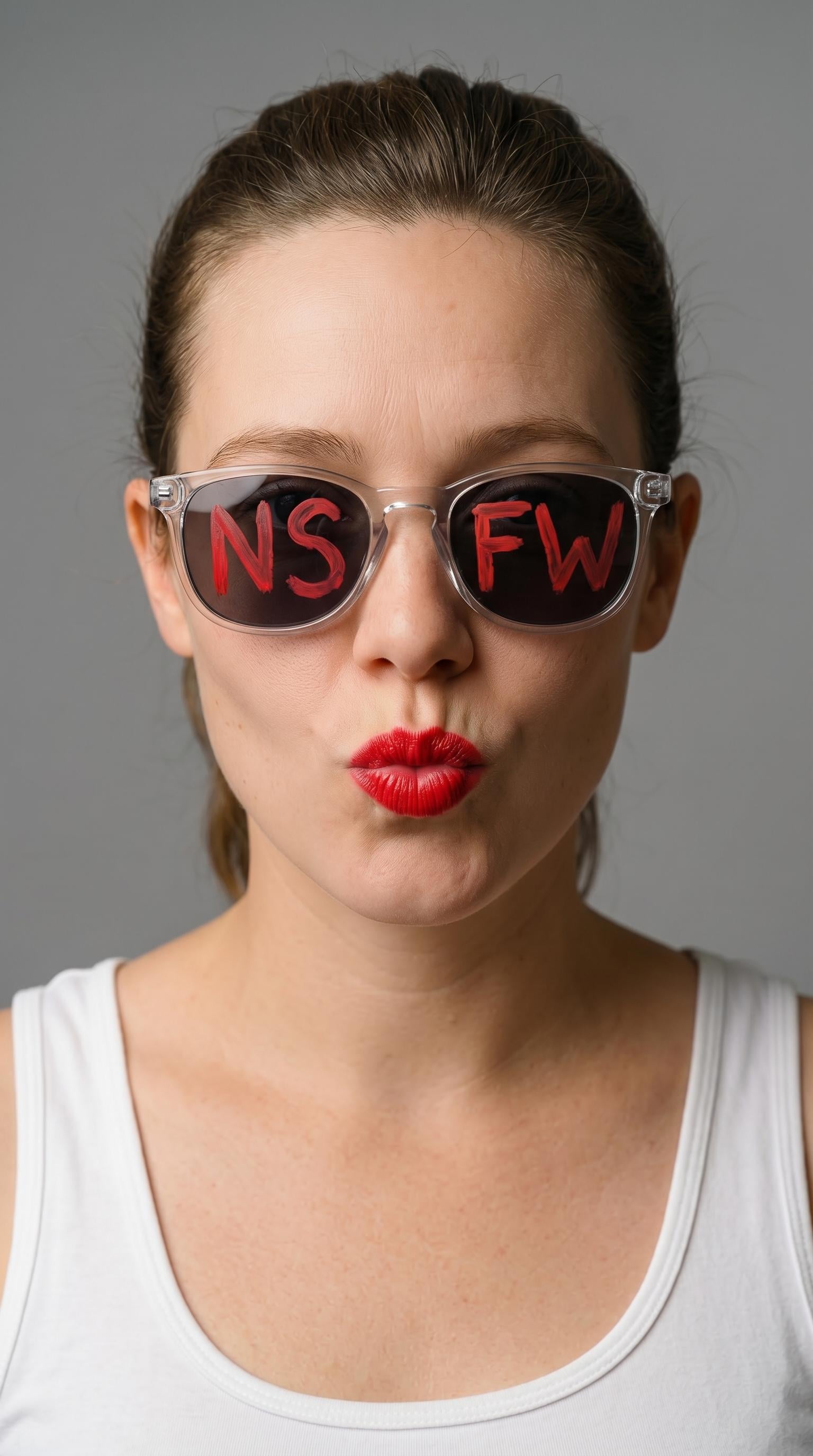 Red Lips Kiss White Tank Transparent Sunglasses
