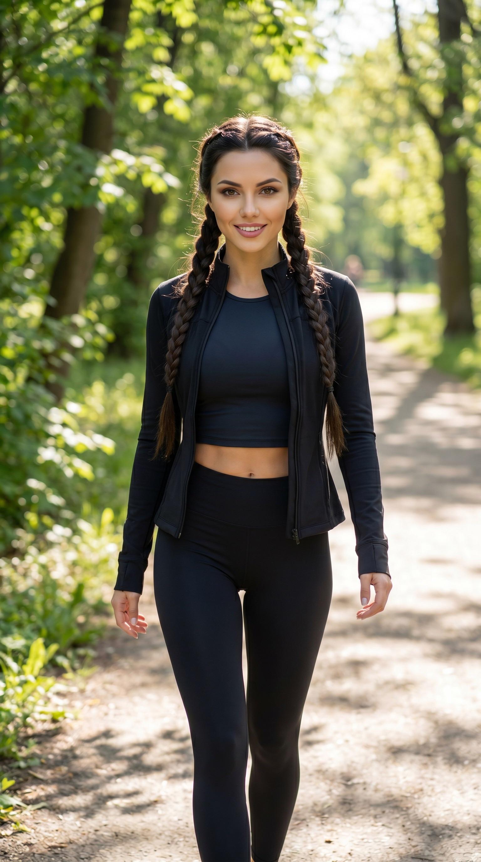 Two Neat Braids Fall Forward Over Shoulders
