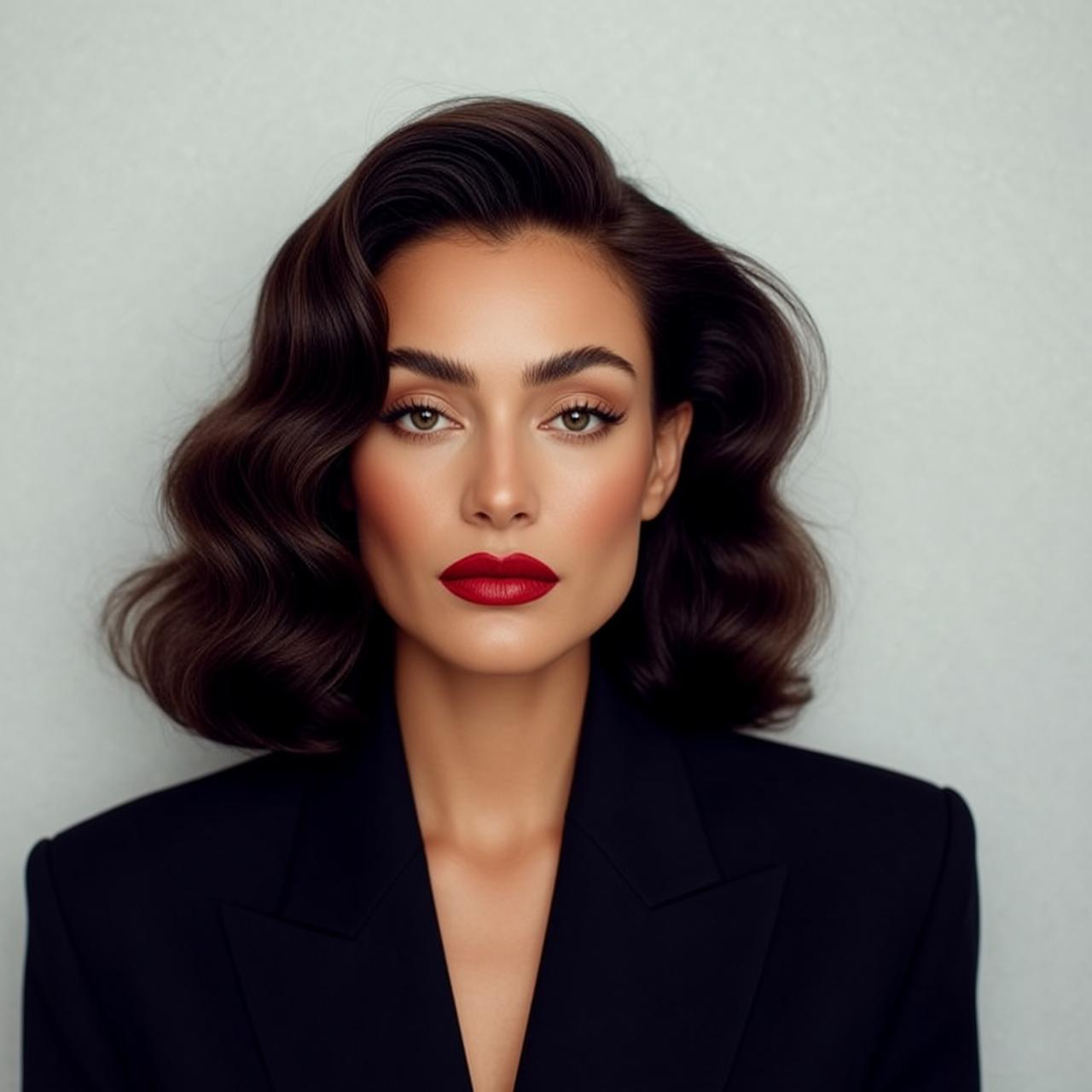 Glamorous Studio Portrait Dark Wavy Hair