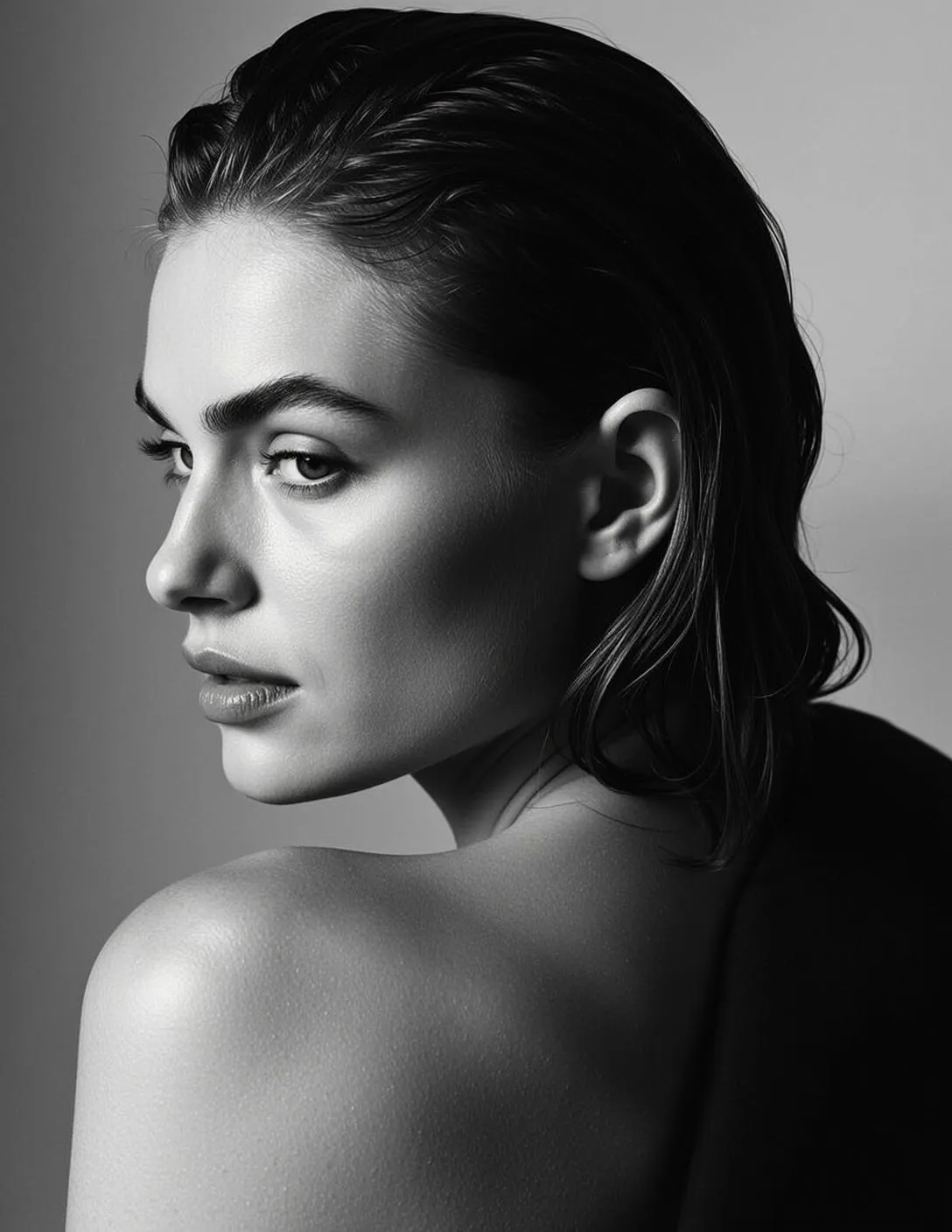 Photorealistic Black And White Portrait Shows Young Woman From The