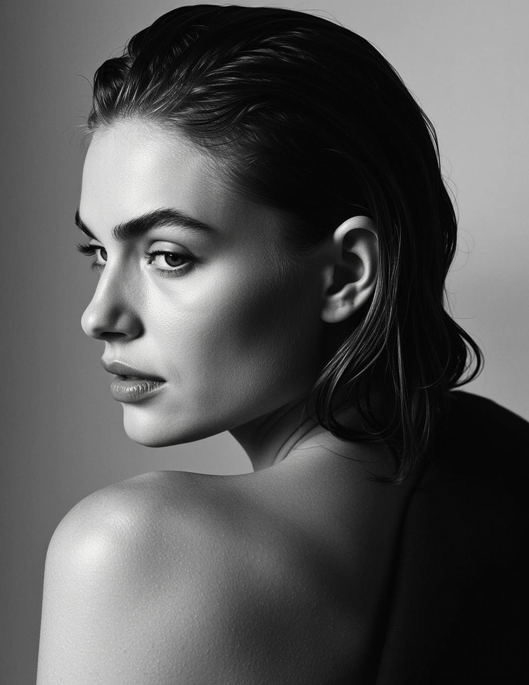 Photorealistic Black And White Portrait Shows Young Woman From The