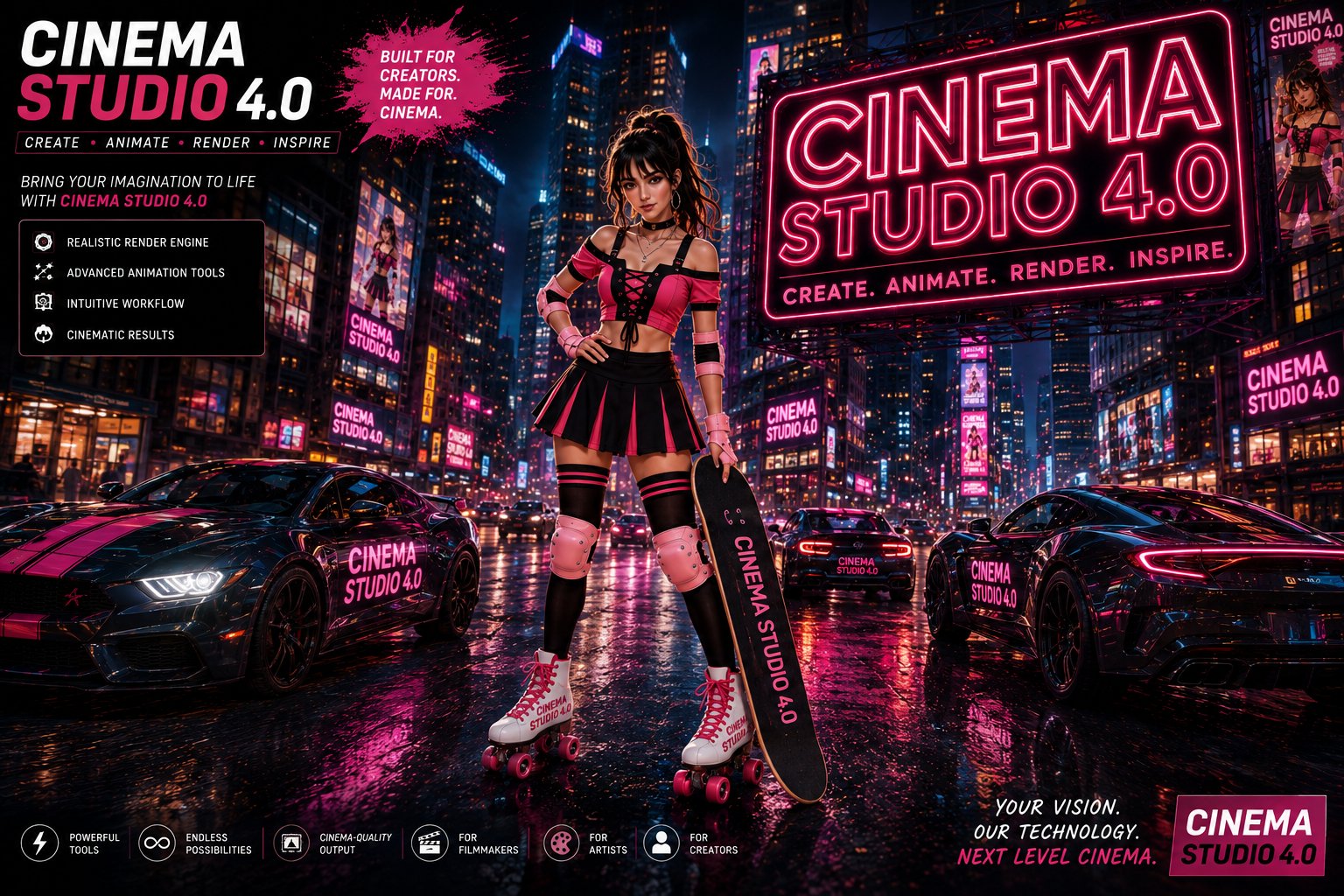 Futuristic New York Roller Skater Night Cinematic Anime