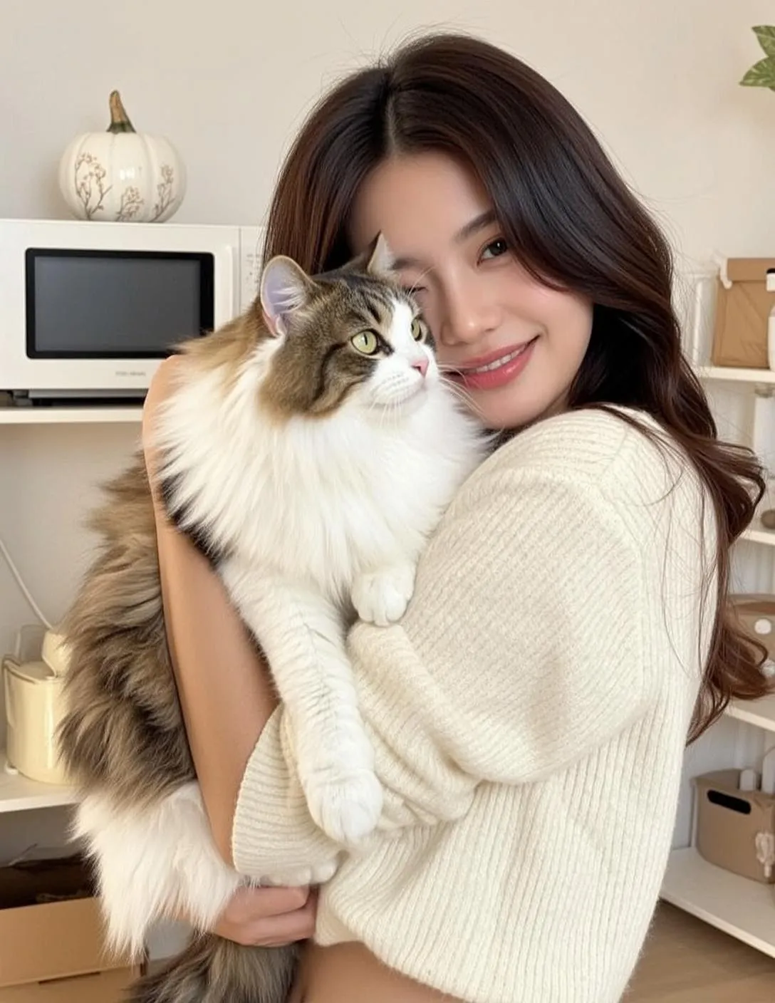 Explore Holding Fluffy Cat Her Arms Looking