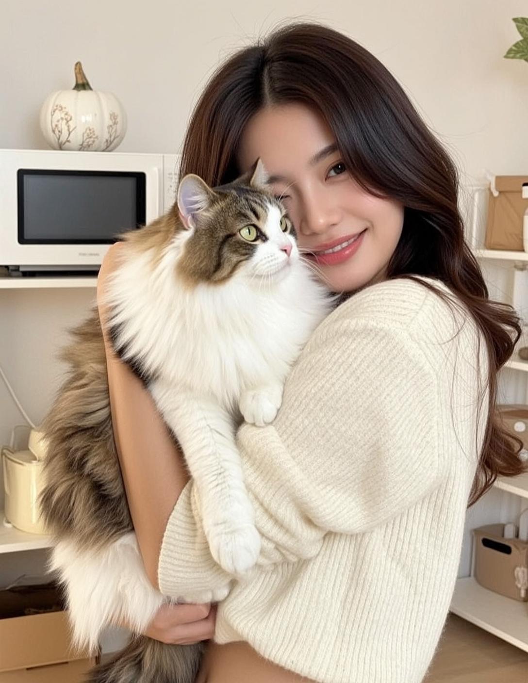 Explore Holding Fluffy Cat Her Arms Looking