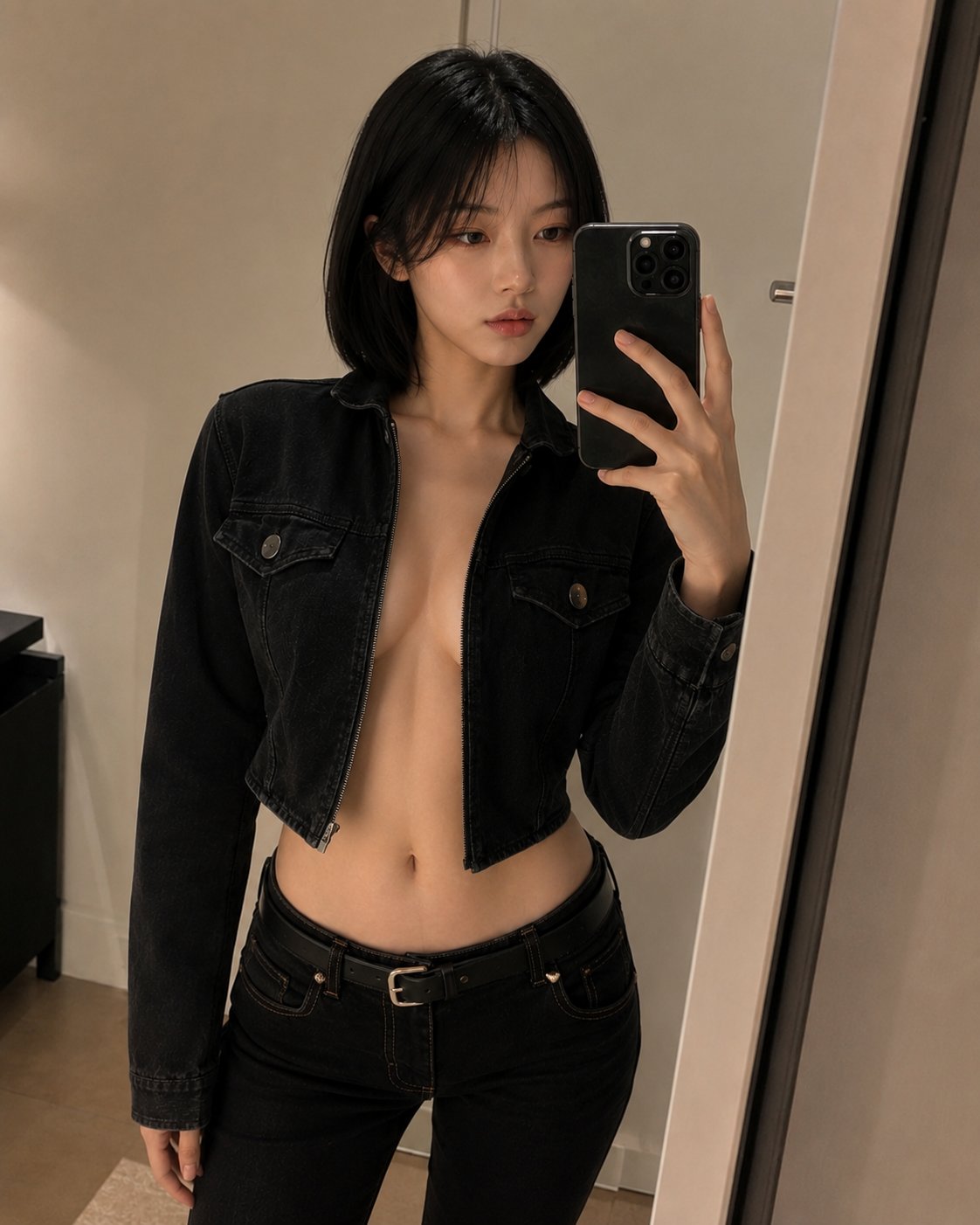Korean Woman Smartphone Selfie Full Length Mirror