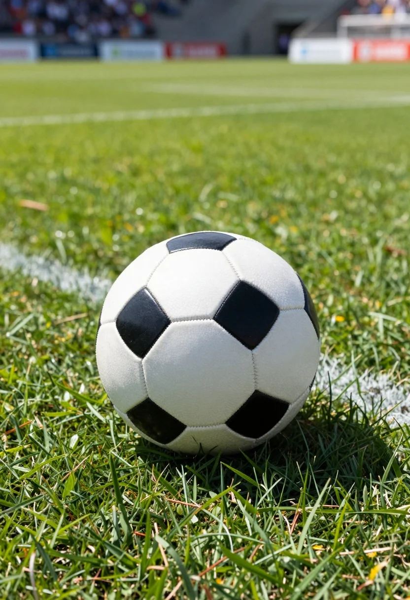 Classic Black And White Soccer Ball Rests Lush Green Grass