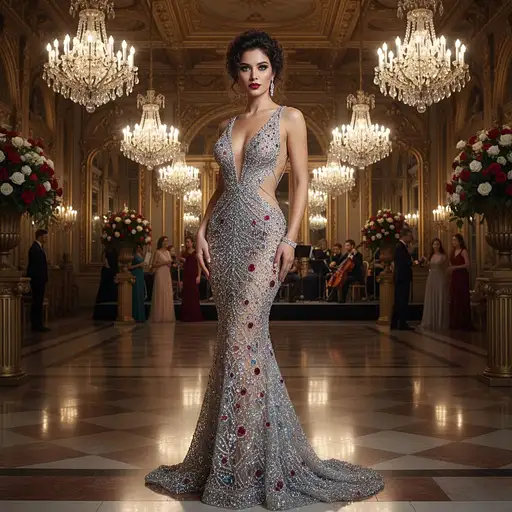 The Heart Grand Ballroom Woman Stands Confidently Her Outfit Shimmering