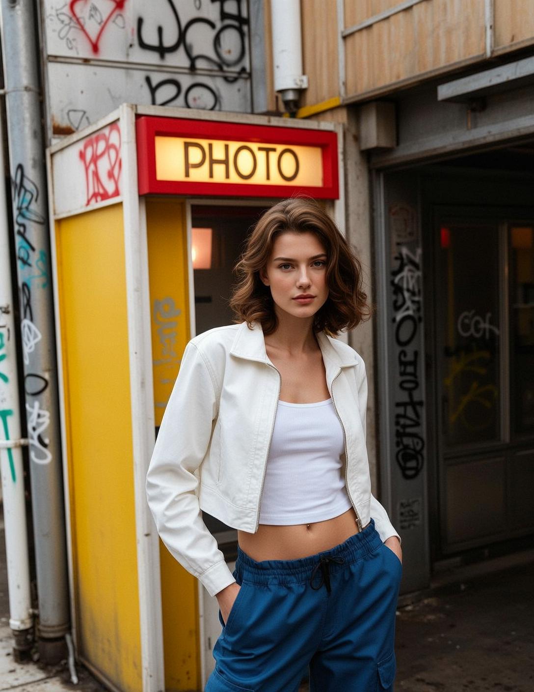 White Jacket Blue Cargo Pants