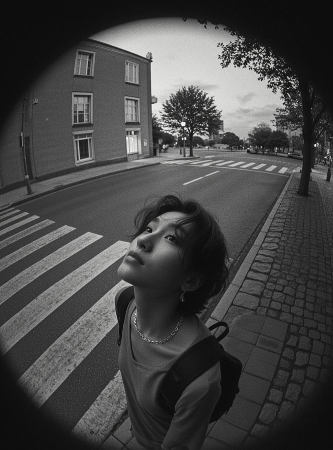 Grey Tee Backpack Street Fisheye